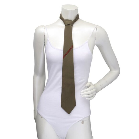 Vintage Emanuel Ungaro Paris Tie 100% Silk Olive Green Striped Designer Necktie - Picture 3 of 6